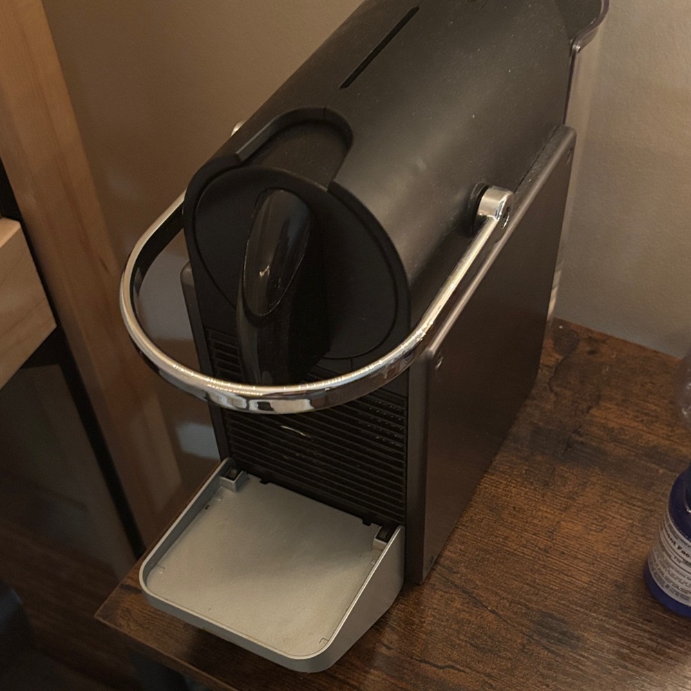 Nespresso Pixie Black Espresso Capsule Machine with Chrome Lever